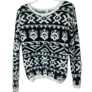 Bethany Mota Fuzzy Luxe Black & White Sweater Geometric Print